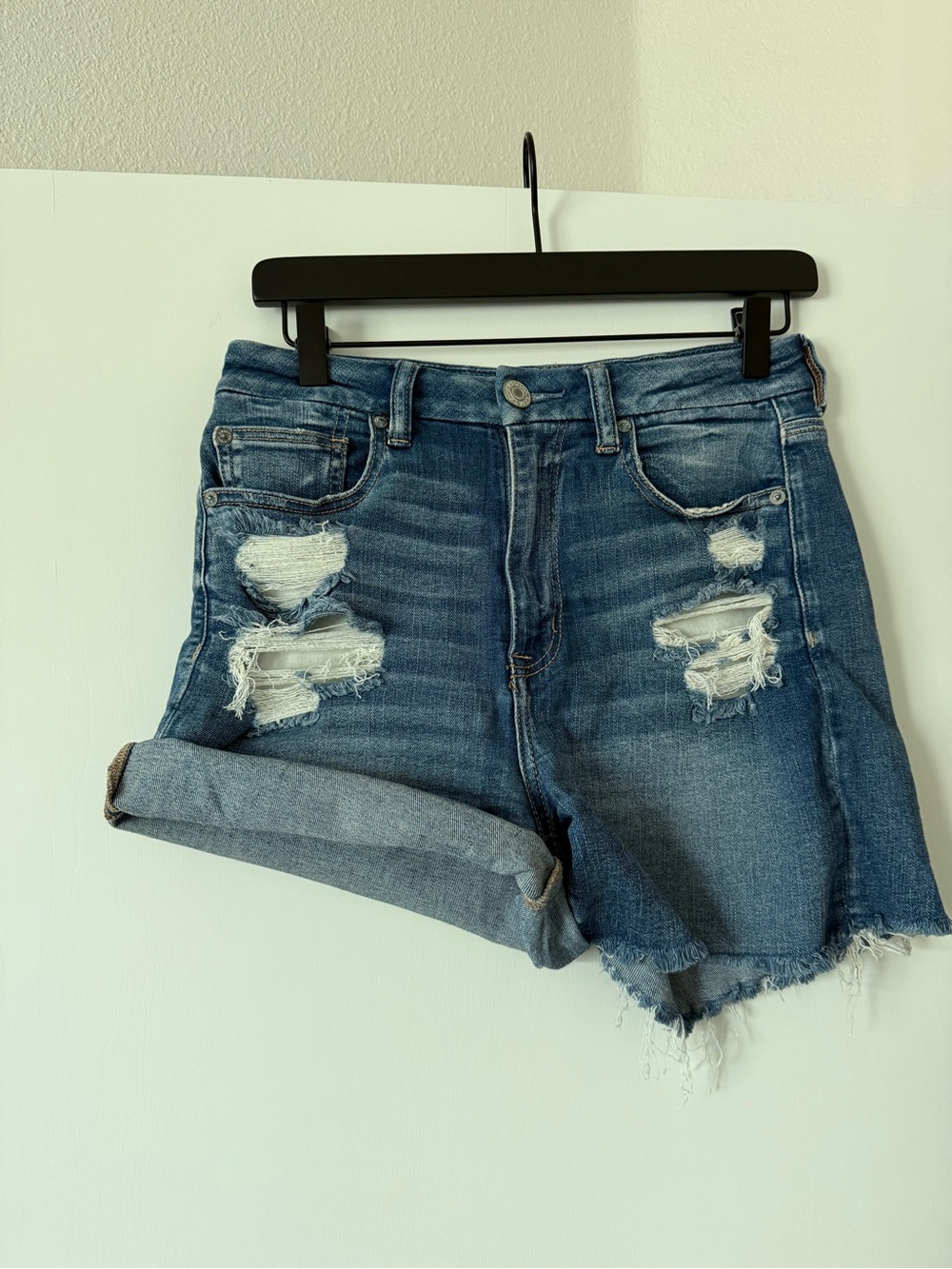 Distressed Stretch Denim Shorts